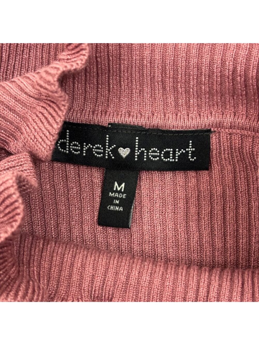 Derek Heart Dusty Rose Turtleneck Womens M Ribbed Ruffle Neck Long Sleeve Shirt - Picture 9 of 10